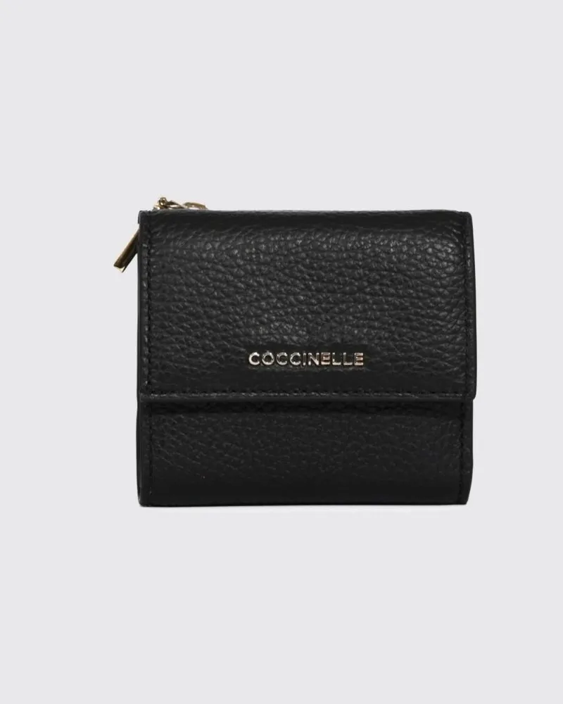 Coccinelle Metallic Soft Tri-Fold-Geldbörse aus genarbtem Leder Schwarz