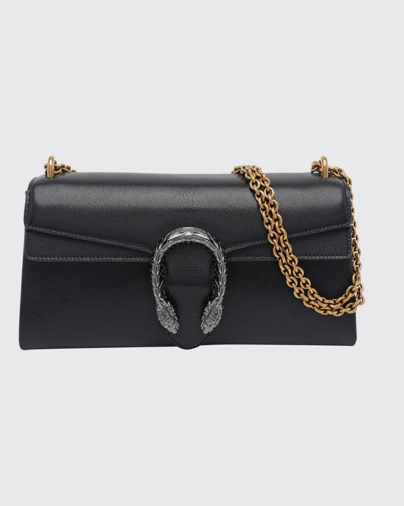 Gucci Dionysus Medium Schultertasche aus genarbtem Leder mit Tigerkopfverschluss Schwarz