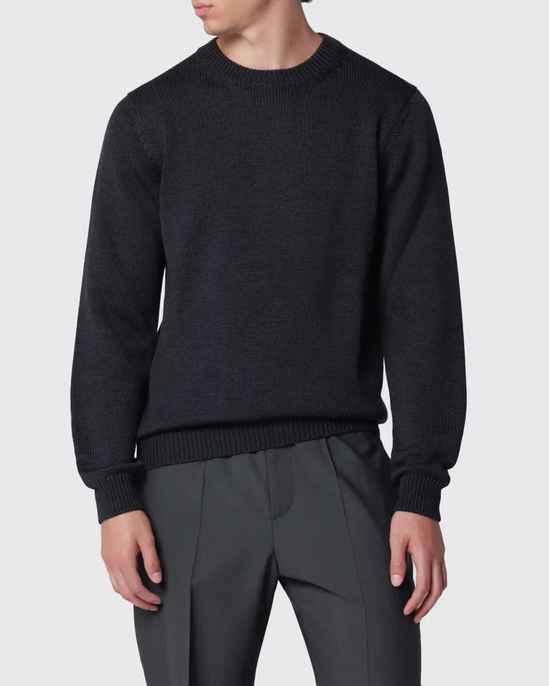 Roberto Collina Langärmliger Pullover mit Rundhalsausschnitt aus feiner Merinowolle Charcoal