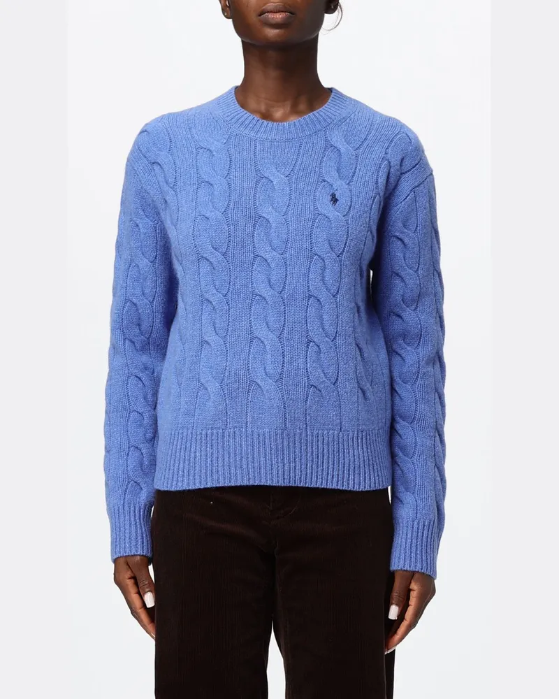 Ralph Lauren Wollpullover mit Zopfmuster und gesticktem Pony-Logo Blau