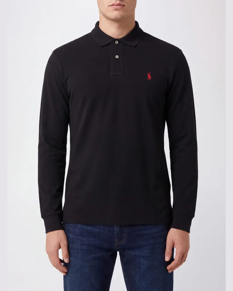 Ralph Lauren Langärmeliges Slim Fit Baumwoll-Poloshirt von Schwarz