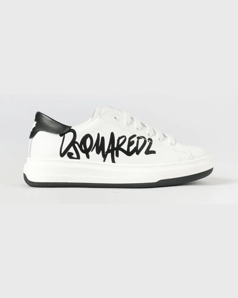 Dsquared2 Low-Top-Sneakers für Jungen aus Kalbsleder mit Logo-Print Weiß