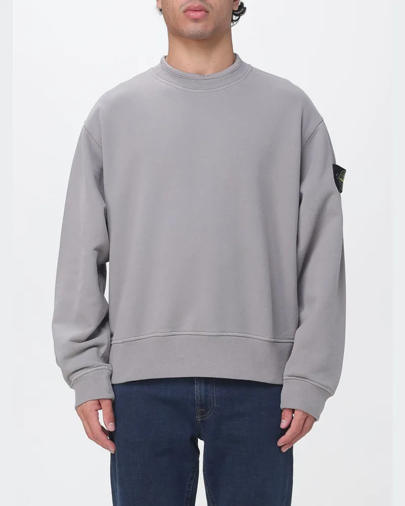 Stone Island Baumwoll-Sweatshirt mit Rundhalsausschnitt und Kompass-Logo-Patch am Ärmel Grau