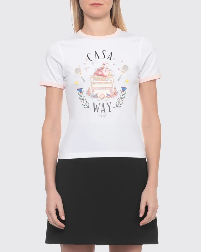 Casablanca Paris Slim Fit T-Shirt aus Baumwolle mit Grafikprint und Kontrastbesatz Weiß