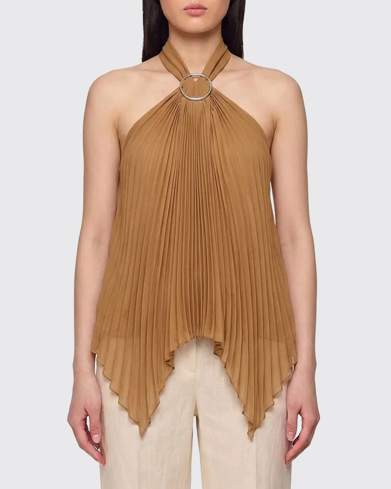 Max Mara Valzer Plissiertes Polyester-Top Braun