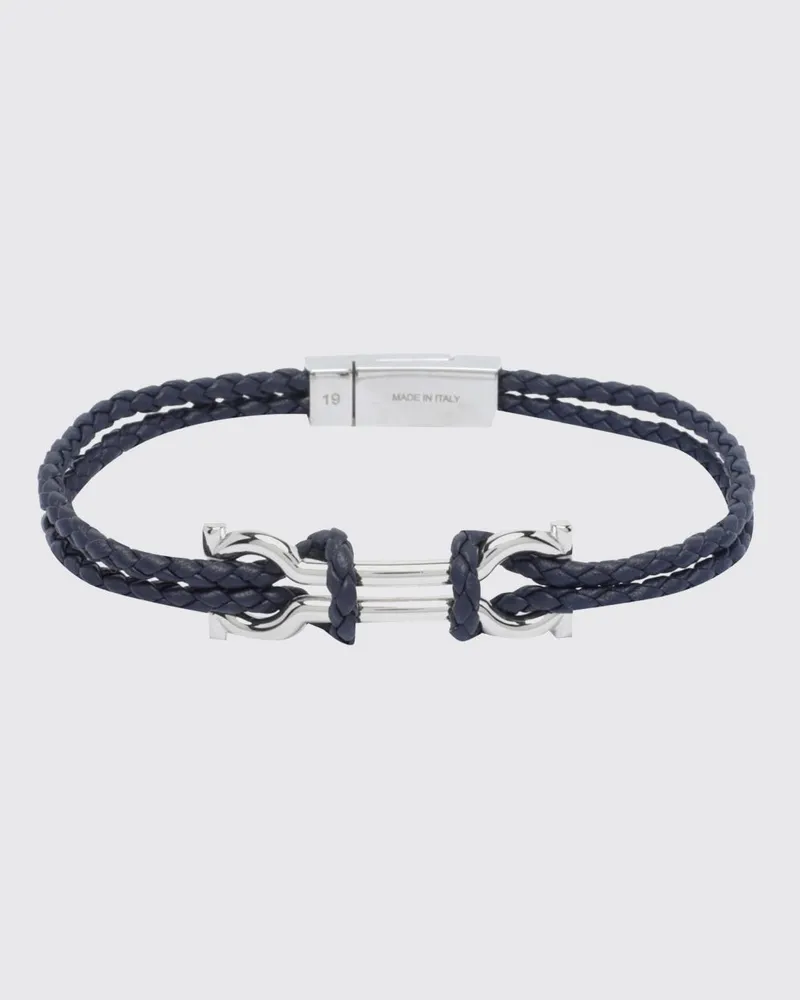 Ferragamo Geflochtenes Lederarmband mit Gancini-Magnetverschluss Blau