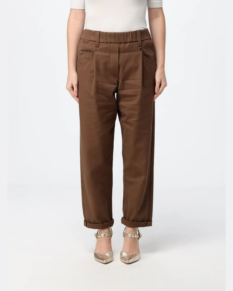 Brunello Cucinelli Cropped-Hose aus Baumwolle mit weitem Bein Braun