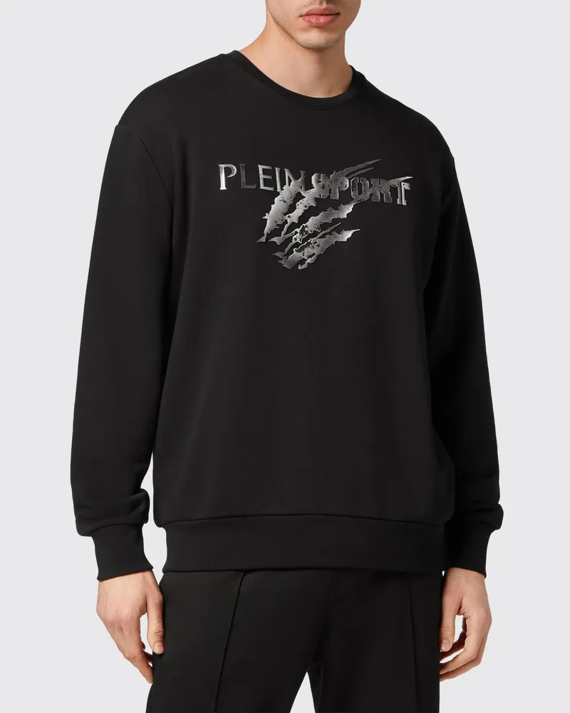 Philipp Plein Baumwoll-Sweatshirt mit überschnittenen Schultern und laminiertem Logo Schwarz