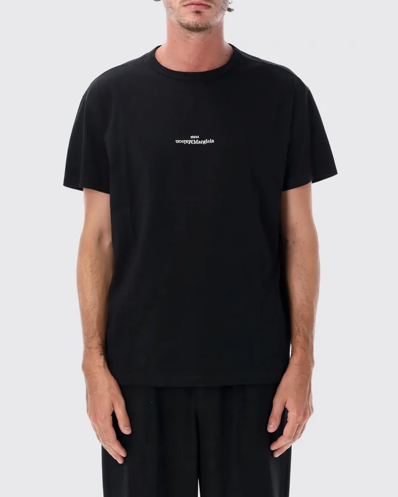 Maison Margiela Baumwoll-T-Shirt mit kontrastierendem Logo Schwarz