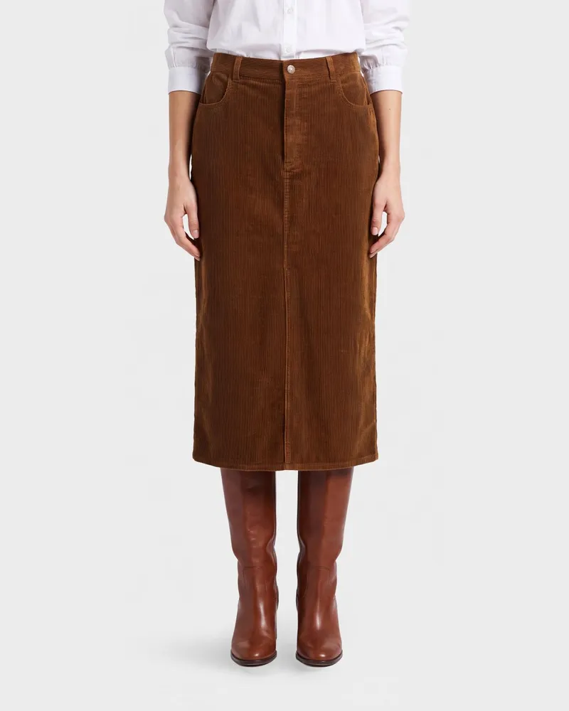 Étoile Isabel Marant Cord-Bleistift-Midirock mit vorderem Schlitz Braun