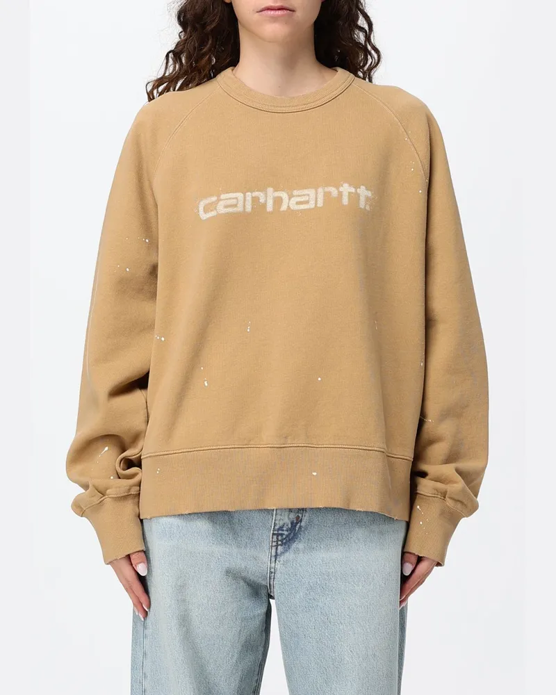 Carhartt WIP Baumwoll-Sweatshirt mit Rundhalsausschnitt, Kontrastlogo und überschnittenen Schultern Beige