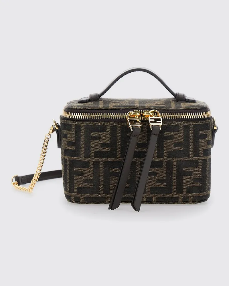 Fendi Mini-Vanity-Case aus Stoff mit FF-Monogramm-Jacquard Braun