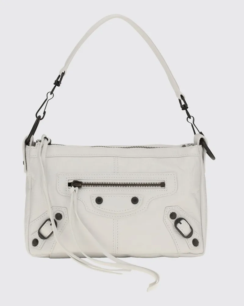 Balenciaga Le City Moto Mini-Tasche aus Arena-Lammleder mit Nieten Weiß