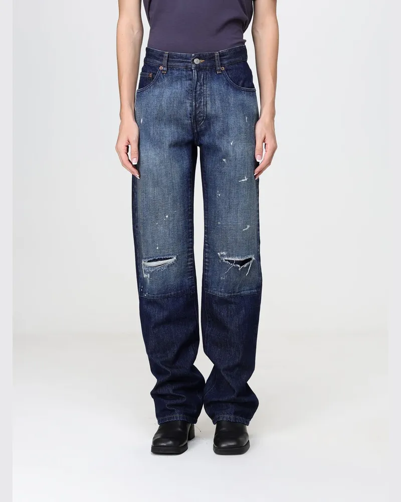 Maison Margiela Baggy-Jeans mit hoher Taille aus Distressed-Denim Navy