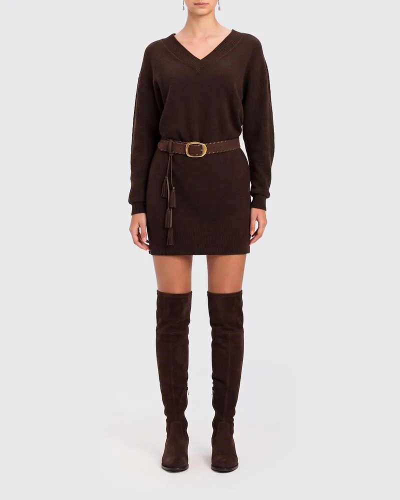 Twin-Set Strick-Minikleid aus Woll-Kaschmir-Mischung mit V-Ausschnitt Braun