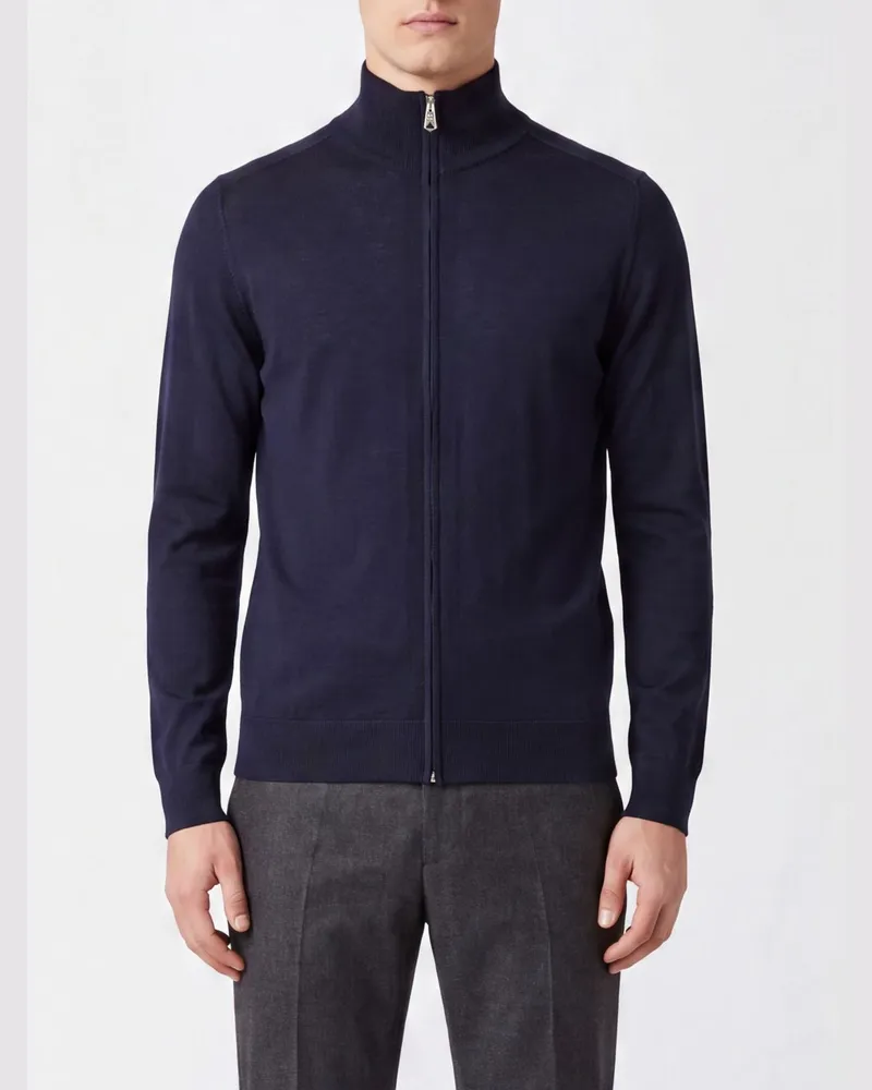 Paul Smith Slim Fit Strickjacke aus Merinowolle mit Rollkragen und Reißverschluss Navy