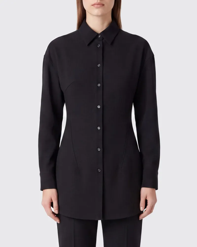 Jil Sander Slim-Fit-Hemdbluse aus Schurwolle mit französischem Kragen Schwarz