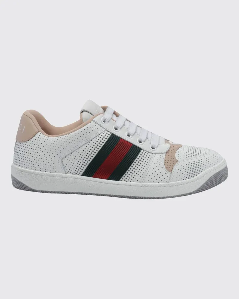Gucci Screener-Sneaker aus Leder mit zweifarbigem Web-Detail Weiß