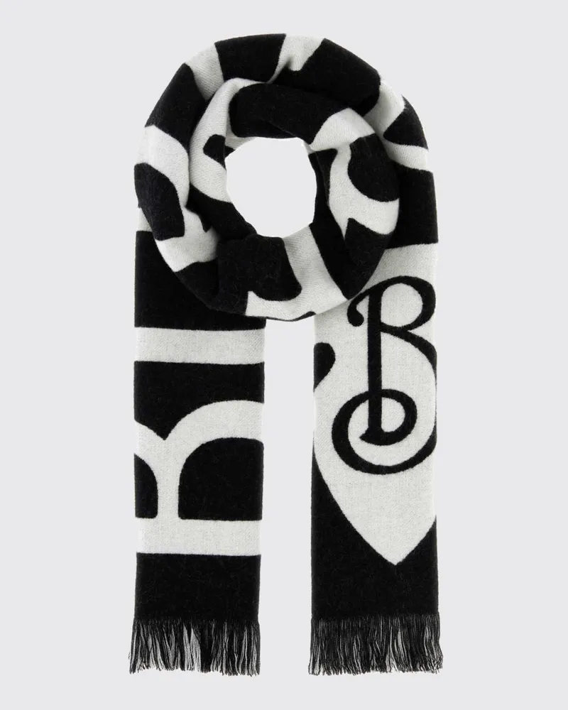 Burberry Wollschal von mit Kontrastlogo und Fransen Schwarz