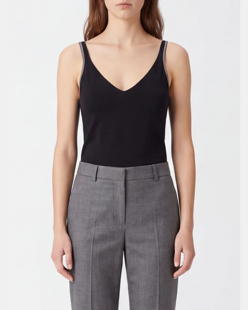 Brunello Cucinelli schulterfreies Baumwoll-Top mit Monili-Detail Schwarz