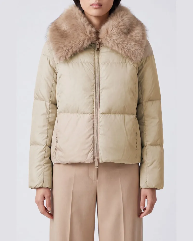 Herno Kurze Stepp-Daunenjacke aus Nylon mit Pelzkragen Weiß