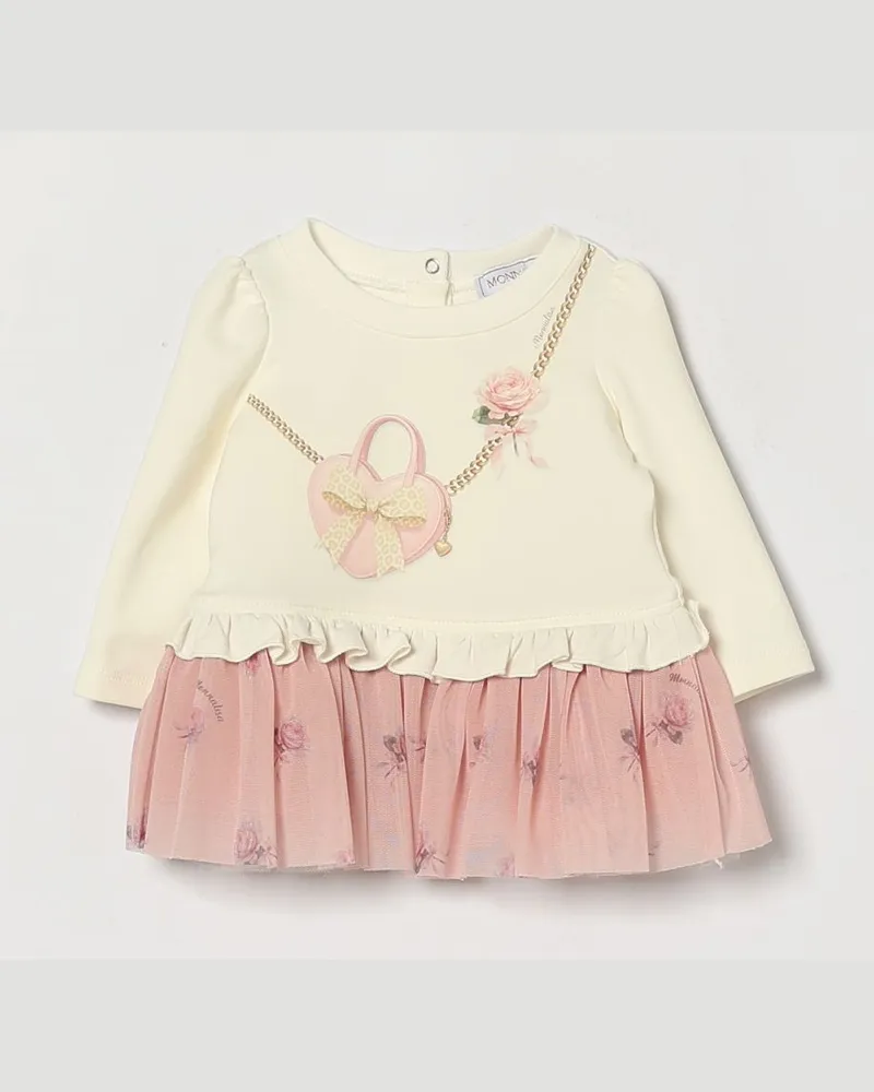 Monnalisa Ausgestelltes Minikleid aus Baumwolle und Tüll mit Blumendruck für Mädchen Weiß