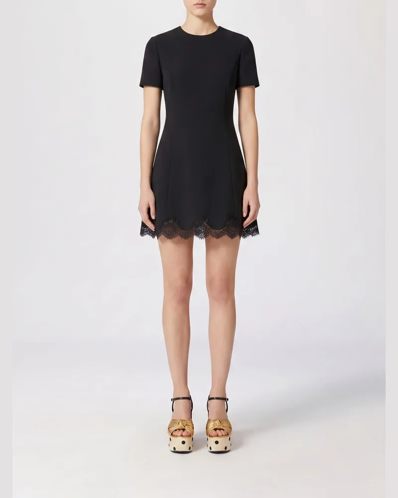 Valentino Garavani Cocktail-Minikleid aus Wolle und Seide mit Spitzeneinsätzen Schwarz