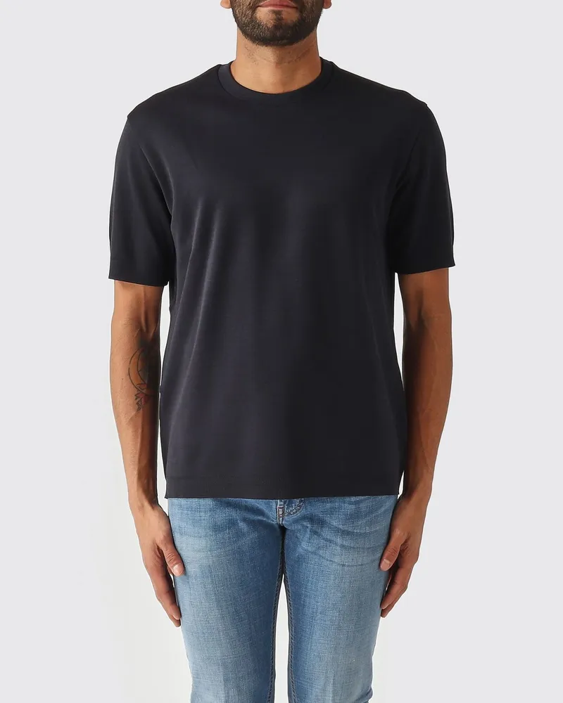 Herno Kurzärmeliges T-Shirt aus Baumwolle mit Rundhalsausschnitt Blau