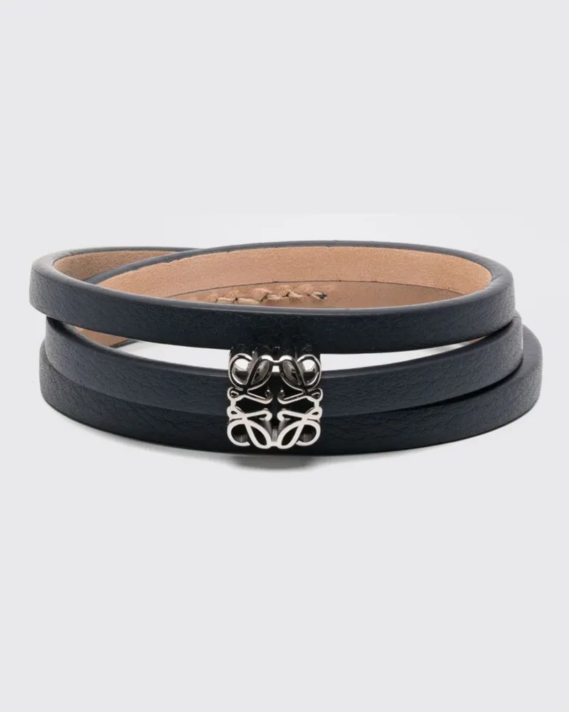 Loewe Anagram mehrreihiges Kalbslederarmband mit Metallmonogramm Blau
