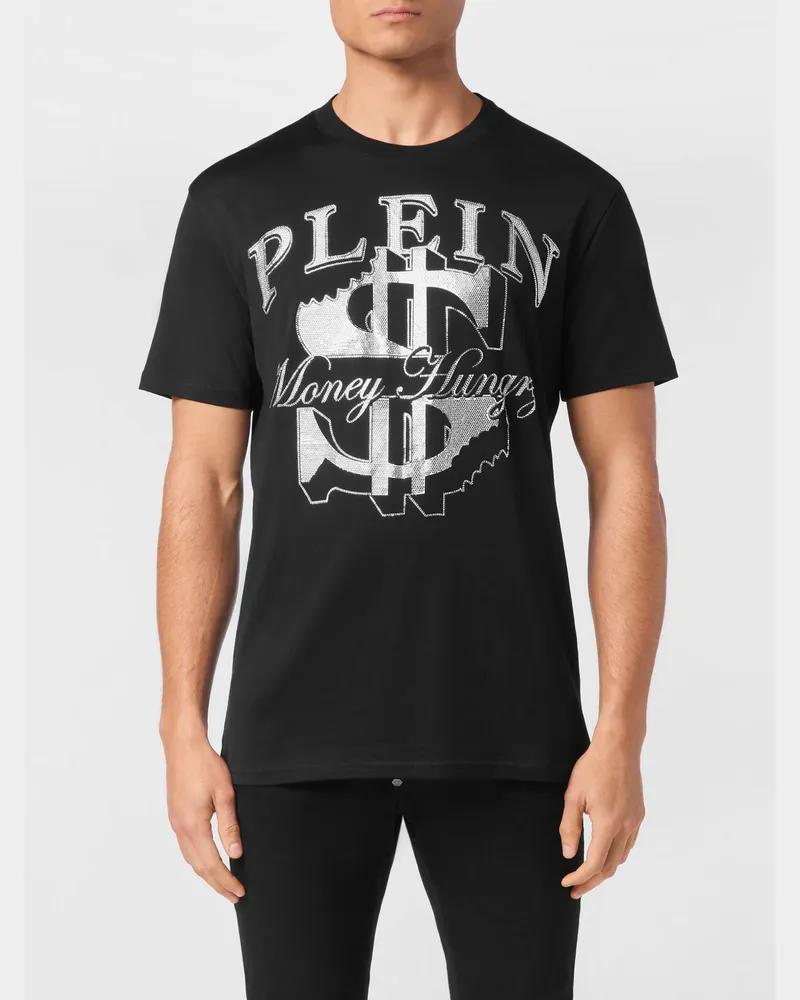 Philipp Plein Baumwoll-Jersey-T-Shirt mit gesticktem Strass-Logo Schwarz