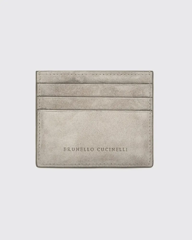 Brunello Cucinelli Flacher Kartenhalter aus Veloursleder mit geprägtem Logo Ice