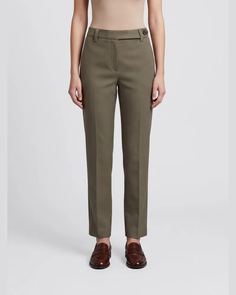 Brunello Cucinelli Schmal geschnittene Stretch-Baumwollhose Grün