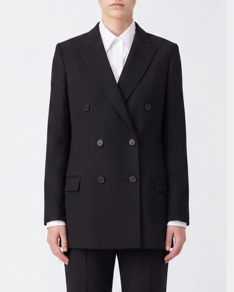 Maison Margiela Zweireihiger Blazer aus reiner Wolle mit fallendem Revers und überschnittenen Schultern Schwarz