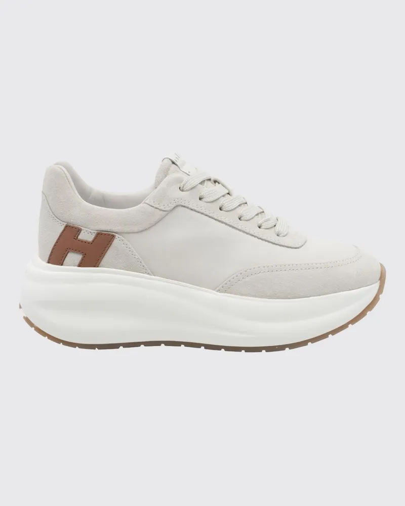 Hogan H696 Sneaker aus glattem Kalbsleder und Veloursleder mit Chunky-Sohle Beige