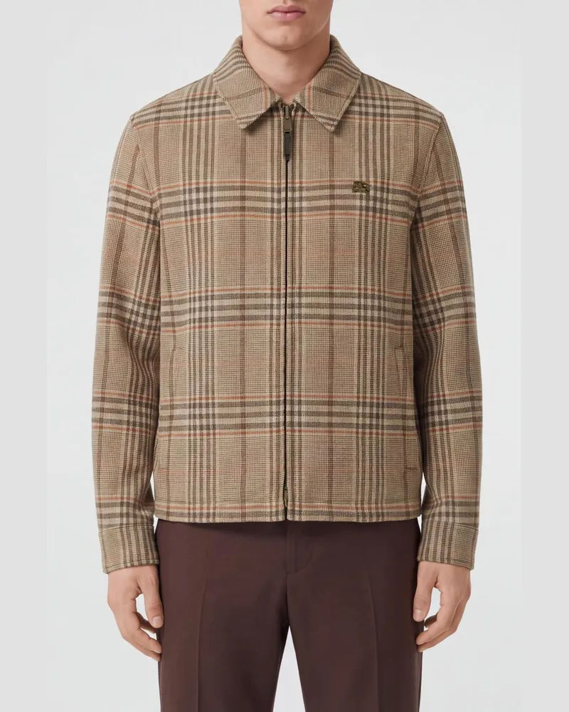 Burberry Woll-Hemdjacke mit Tartanmuster und Reißverschluss Sand