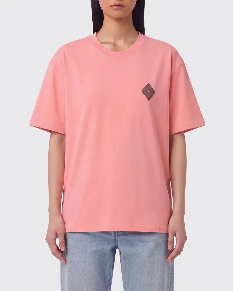 Amish Baumwoll-T-Shirt mit Kontrastlogo und überschnittenen Schultern Pink