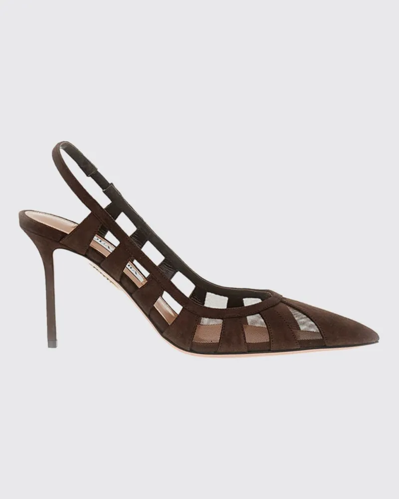 Aquazzura Screen Slingback-Pumps aus Mesh und Veloursleder mit hohem Absatz Braun