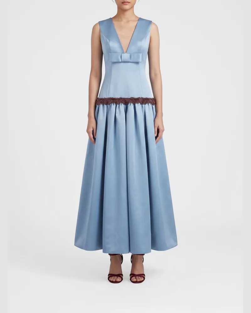 Vivetta Ausgestelltes Satin-Midi-Abendkleid mit Perlenapplikationen Blau