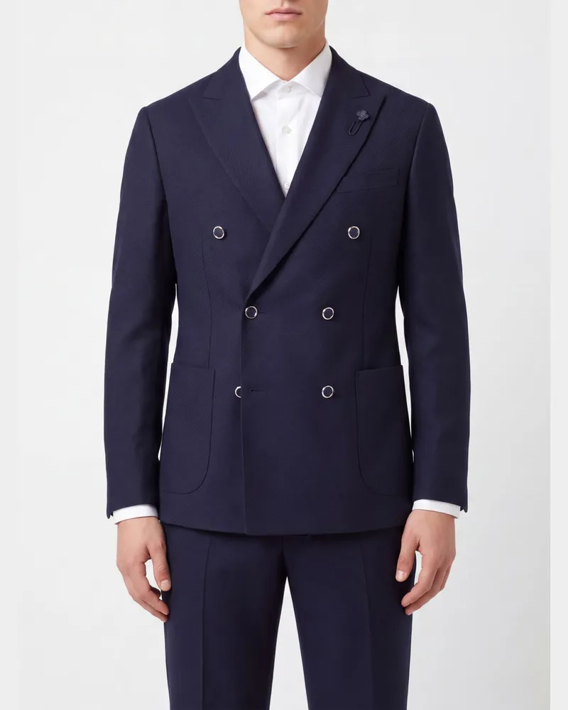 LARDINI Zweireihiger Blazer von aus reiner Schurwolle mit steigendem Revers Blau