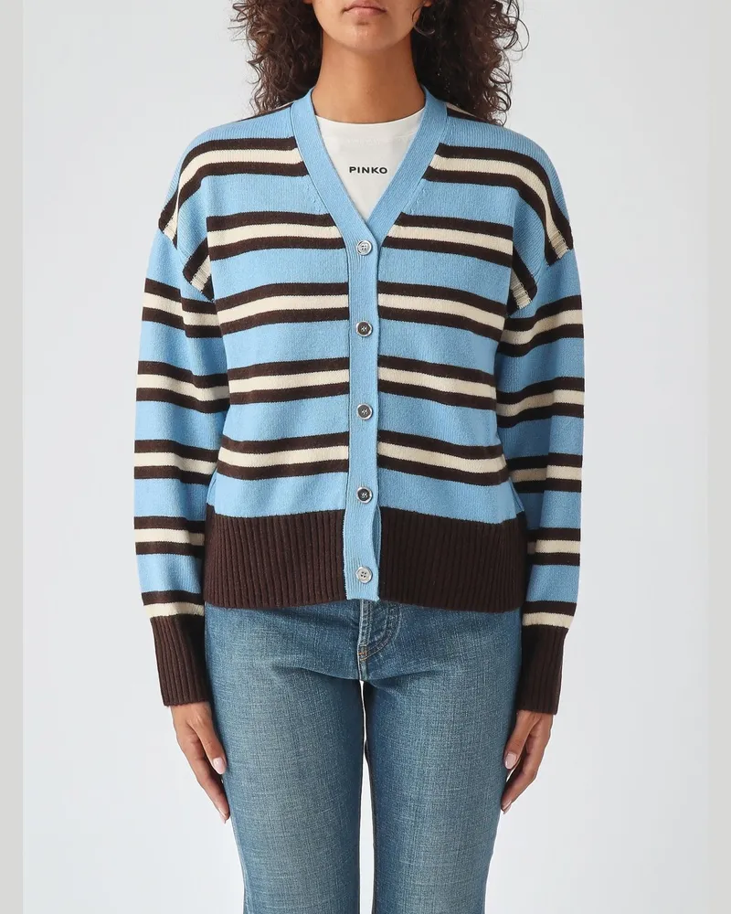 Pinko Cardigan aus Woll- und Kaschmirmischung mit V-Ausschnitt und Knopfverschluss Hellblau