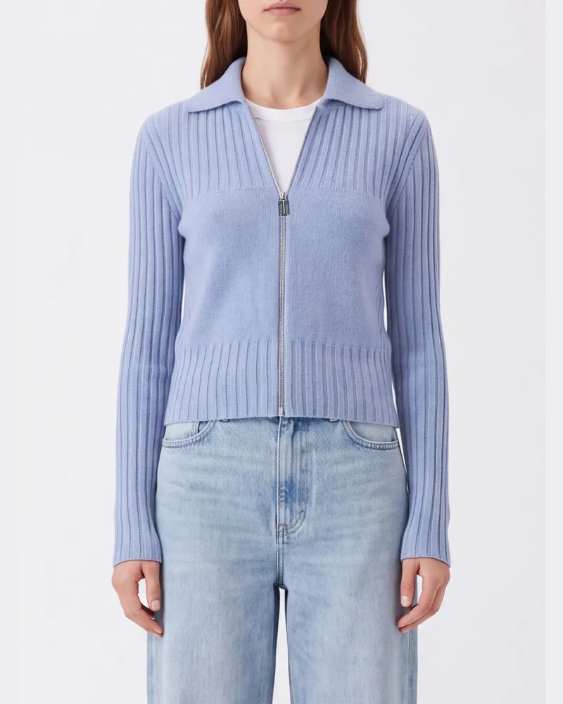 Victoria Beckham Gerippter Cardigan von aus Wolle und Kaschmir mit Reißverschluss Blau