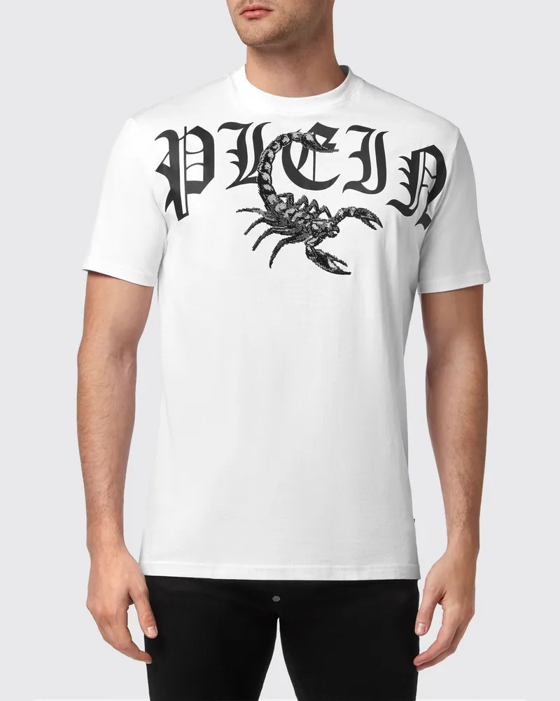 Philipp Plein Kurzärmeliges Baumwoll-T-Shirt mit Logo-Druck Weiß