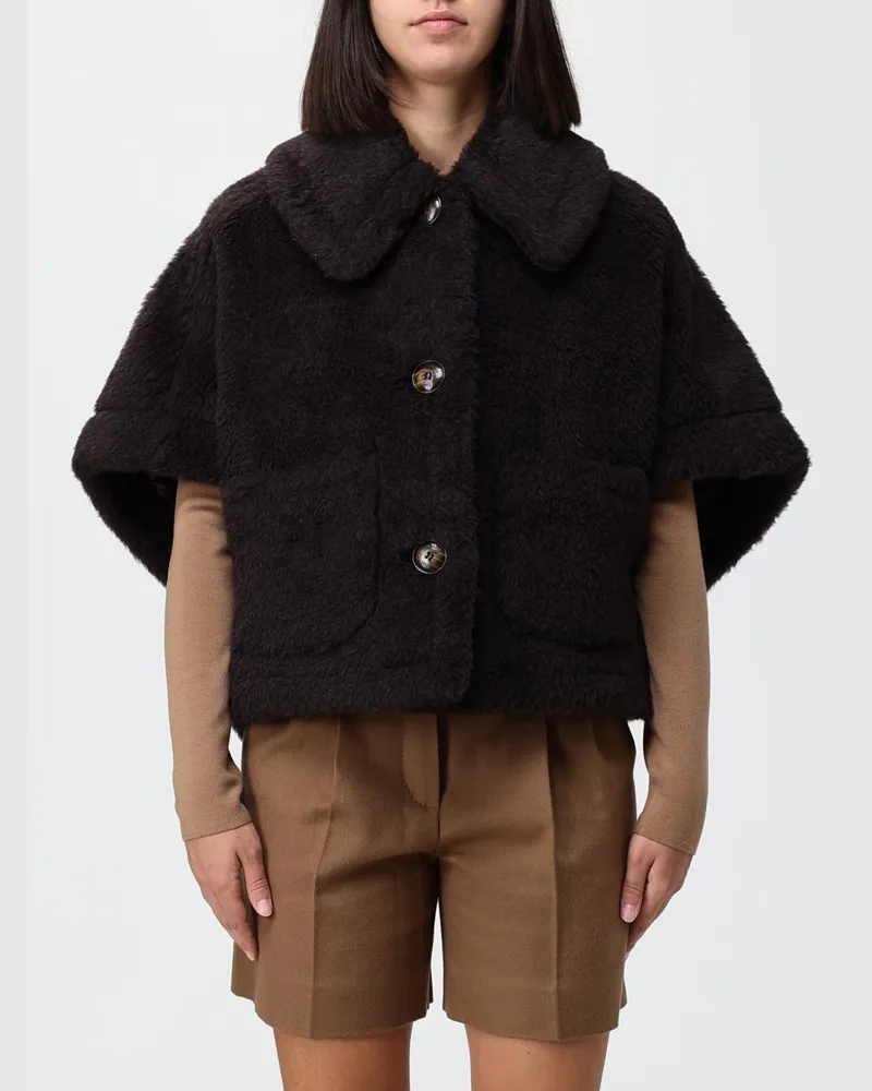 Max Mara Teddy-Jacke aus Alpaka und Wolle auf Seidenbasis von mit Kimonoärmeln Braun
