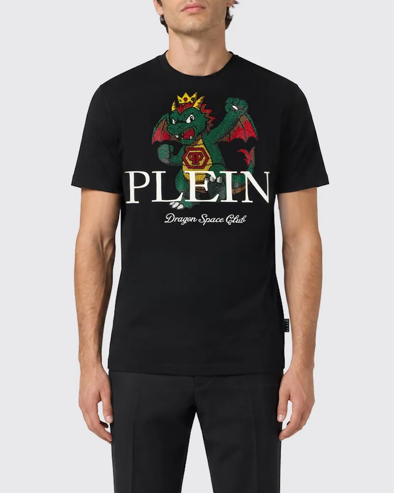 Philipp Plein Slim-Fit-T-Shirt aus Baumwolle mit strassverzierter Grafik und Logo Schwarz