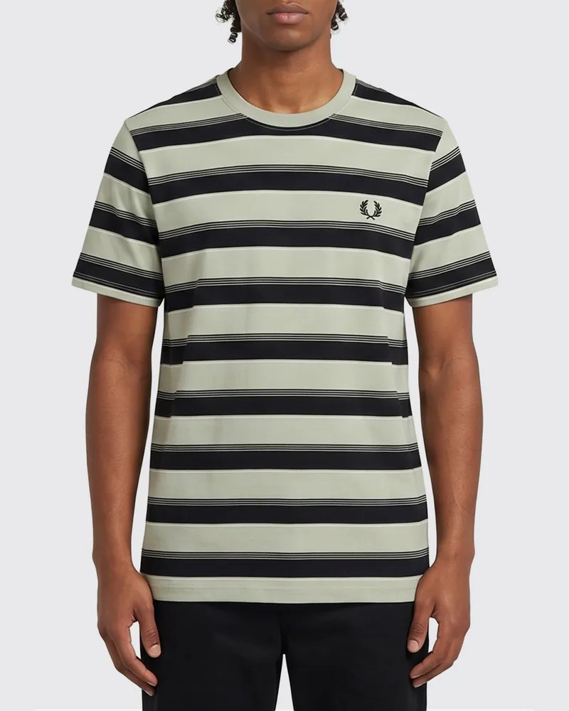 Fred Perry Gestreiftes Baumwoll-T-Shirt mit Logo Grün
