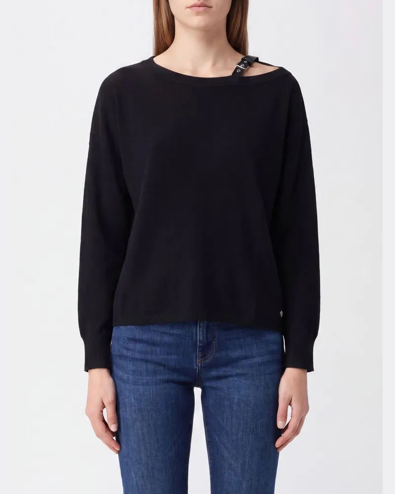 Liu Jo Asymmetrischer Cut-Out-Pullover aus Woll-Kaschmir-Mischung Schwarz