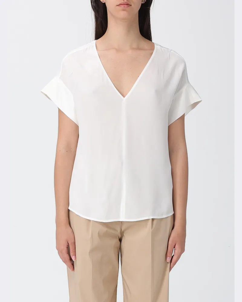 Liu Jo Transparente Viskosebluse mit tiefem V-Ausschnitt Weiß