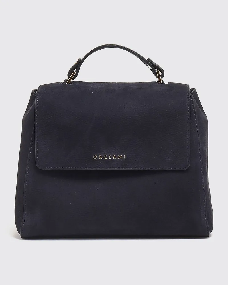 Orciani Sveva Handtasche aus gehämmertem Leder mit abnehmbarem Schulterriemen Navy