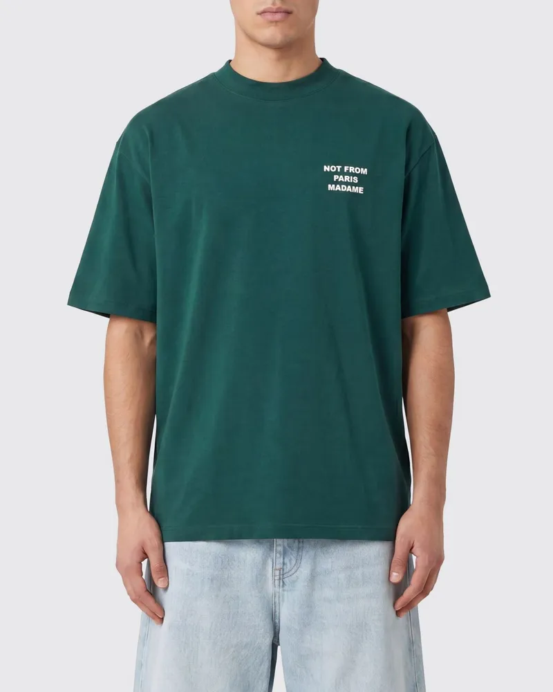 Drôle de Monsieur Baumwoll-T-Shirt mit Rundhalsausschnitt und Logo-Slogan-Print Grün