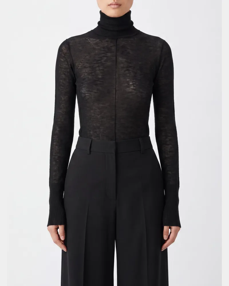 Elisabetta Franchi Schmal geschnittener Langarm-Rollkragenpullover von aus reiner Wolle Schwarz